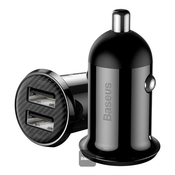 1659347950 Baseus Grain Pro Car Charger (Dual USB 4.8A ) Black -(6MW) - Image 1