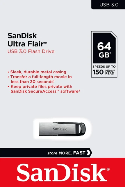 Sandisk 64GB Ultra Flair USB 3.0 Flash Drive (3YW)