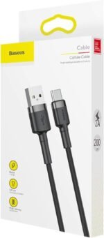 Baseus cafule Cable USB For Type-C 2A 2M Gray+Black -(6MW) - Image 4