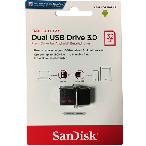5293806-1 SanDisk Ultra Dual Drive 32GB Micro OTG USB 3.0 Pen Drive (2YW) - Image 1