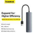 Baseus UltraJoy Series 4-Port HUB Lite 15cm Space Grey (USB A to USB3.0*4) (6MW) - Image 8