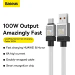 Baseus CoolPlay Series Fast Charging Cable USB to Type-C 100W 1m White -(6MW) - Image 3