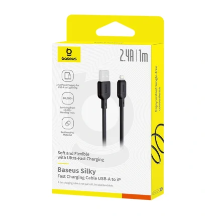 Baseus Silky Series Fast Charging Cable USB to iP 2.4A 1m Cluster Black - (6MW))