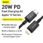 Baseus Superior Series Fast Charging Data Cable Type-C to iP PD 20W 1m Black-(6MW) - Image 5