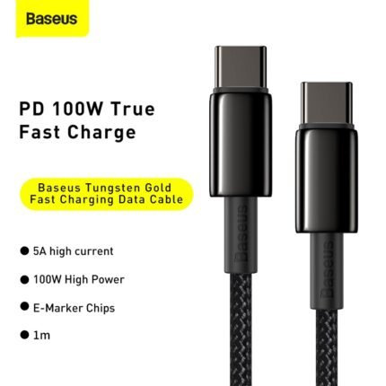 Baseus Tungsten Gold Fast Charging Data Cable Type-C to Type-C 100W 1m Black -(6MW)