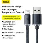 Baseus Crystal Shine Series Fast Charging Data Cable USB to iP 2.4A 1.2m Black- (6MW) - Image 15