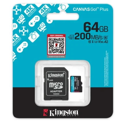 Kingston 64GB 200MB/s 4K ULTRA HD Micro SD Memory Card (CANVAS GO Plus SDCG4) (5YW)