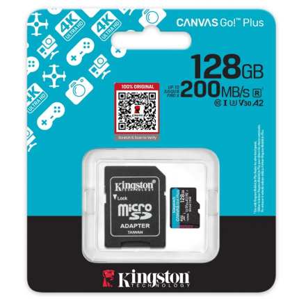 Kingston 128GB 200MB/s 4K ULTRA HD Micro SD Memory Card (CANVAS GO Plus SDCG4) (5YW)