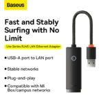 Baseus Lite Series Ethernet Adapter USB-A to RJ45 LAN Port (100Mbps) Black- (6MW) - Image 4