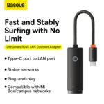 Baseus Lite Series Ethernet Adapter Type-C to RJ45 LAN Port (100Mbps) Black- (6MW) - Image 4