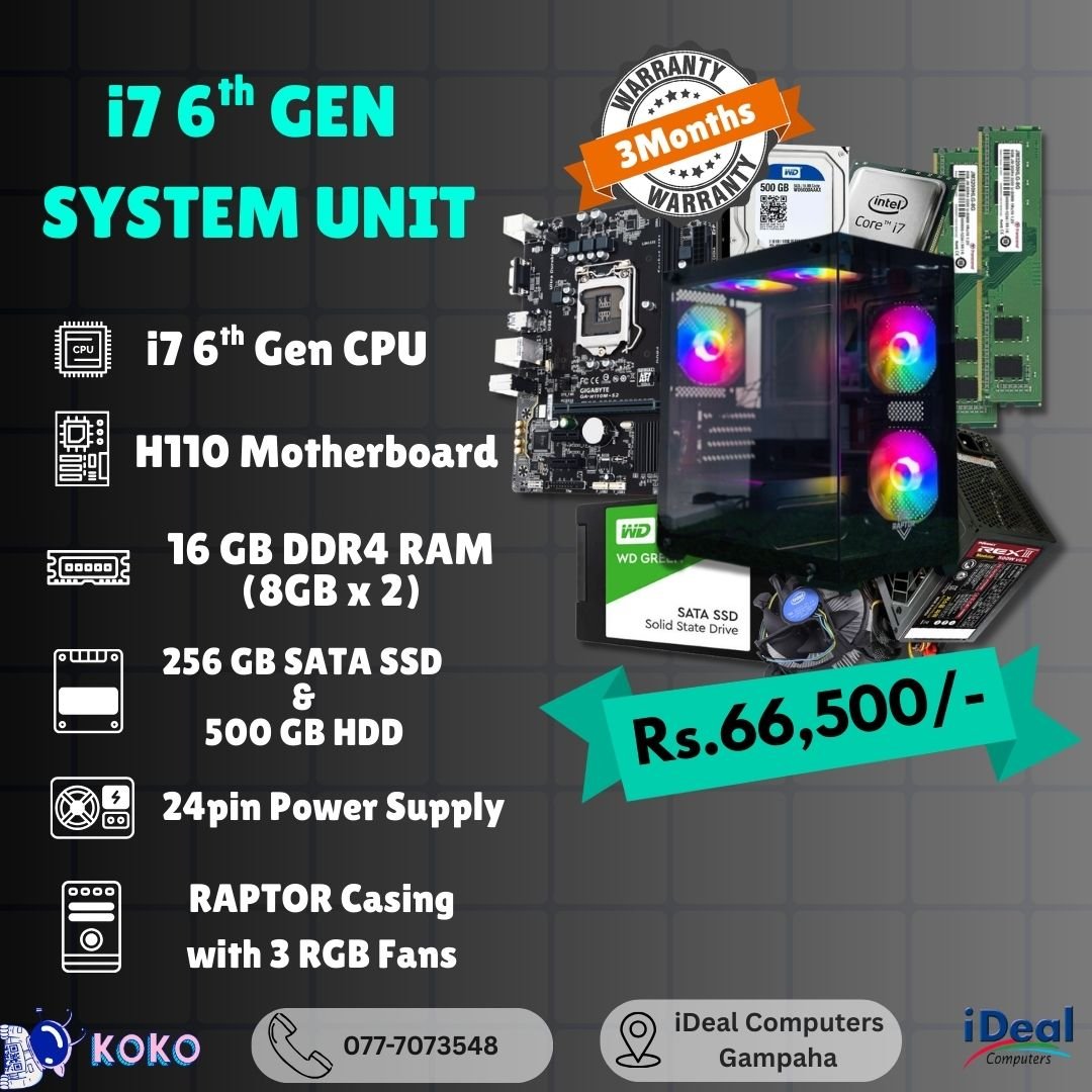 i7 6th GEN SYSTEM UNIT.jpg INTEL CORE i7 6th GEN RECONDITION SYSTEM UNIT (03MW) - Image 1