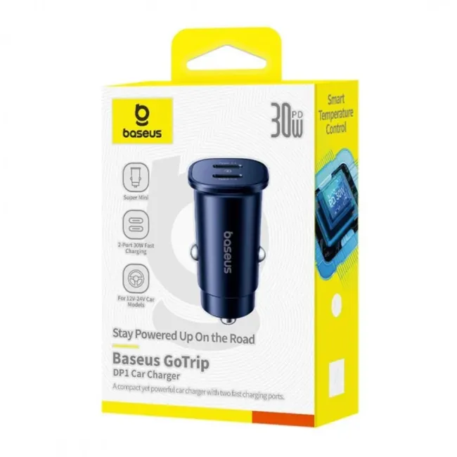 res_c00072300123-g Baseus Go Trip DP1 30W Car Charger USB C + C (1YW) - Image 1