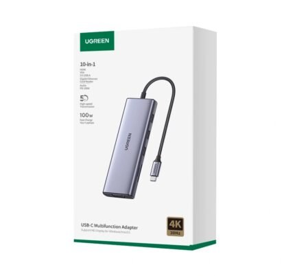 UGREEN 10 in 1 Type-C To 3*USB 3.0 A+HDMI+VGA+RJ45 Gigabit + SD/TF+AUX3.5mm+PD - CM498 - 15601 (1YW)