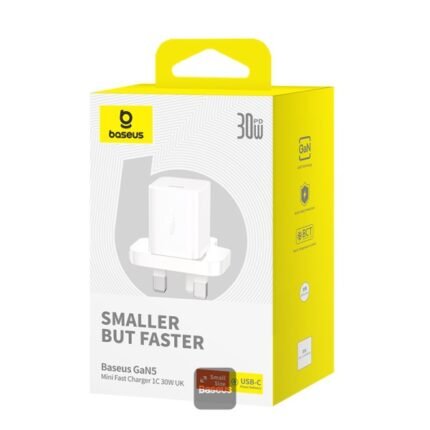 Baseus GaN5 Fast Charger (Mini) 1C 30W UK Moon White - Type-C UK-(1YW)