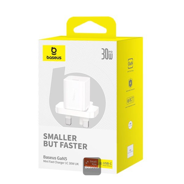 1707296463 (2) Baseus GaN5 Fast Charger (Mini) 1C 30W UK Moon White - Type-C UK-(1YW) - Image 1