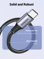 UGREEN USB to TYPE-C Fast Charging Nylon Braided Cable 3A Max Black 1m -US288 - 60126-(1YW) - Image 2