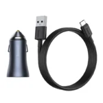 Baseus U+U 40W Golden Contactor Pro Dual Quick Charger Car Charger With Baseus Simple wiring USB For Type-C 5A 1.0m Dark Gray (1YW) - Image 3