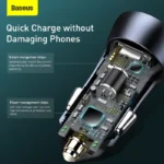 Baseus U+U 40W Golden Contactor Pro Dual Quick Charger Car Charger With Baseus Simple wiring USB For Type-C 5A 1.0m Dark Gray (1YW) - Image 8