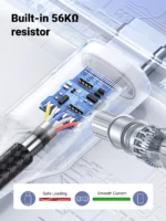 UGREEN USB to TYPE-C Fast Charging Nylon Braided Cable 3A Max Black 1m -US288 - 60126-(1YW) - Image 6