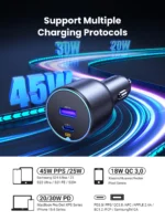 UGREEN 63W Type-C + USB A Fast Car Charger –EC701– 35023–(1YW) - Image 2
