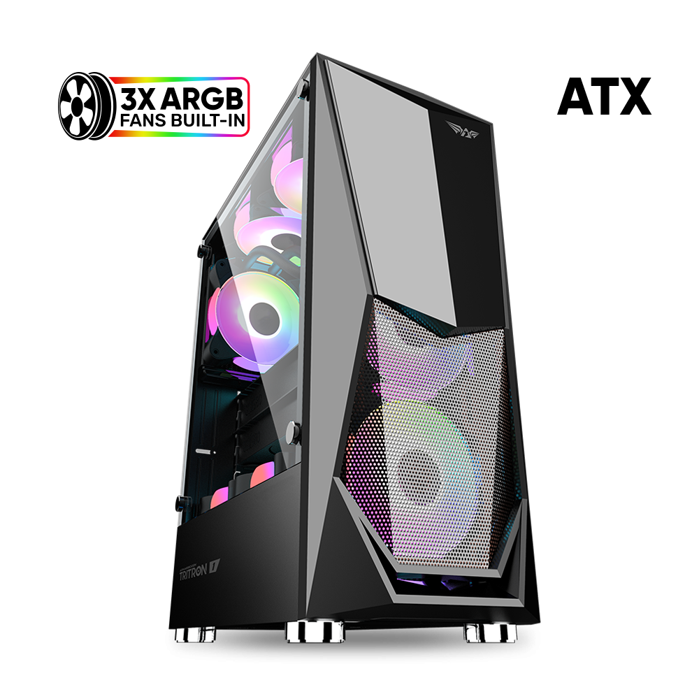 BLACK-ATX-1000x1000 ARMAGGEDDON TRITRON 1 BLACK GAMING CASING WITH 03 ARGB FANS - Image 1