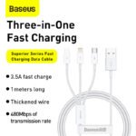 Baseus Superior Series Fast Charging Data Cable USB to M+L+C 3.5A 1M Stellar White-(1YW) - Image 3