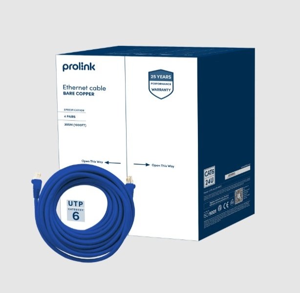 CAT6-24M PROLINK CAT6-24M PREMIER SERIES 4-PAIR UTP NETWORK CABLE 24AWG BARE COPPER BOX 305M - Image 1