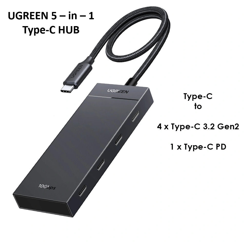 UGREEN-5-in-1-Type-c-to-4-x-Type-C-3.2-Gen2-speed-up-to-10Gpbs-With-PD-Hub-CM806-55334-Ugreenlk-8 - Copy UGREEN 5 – in – 1 Type-C to 4 x Type-C 3.2 Gen2 speed up to 10Gpbs With 01 x Type-C PD Hub –(1YW) CM806 – 55334 – 1 Year Warranty - Image 1