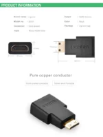 UGREEN Mini HDMI Male to HDMI Female Adapter (Black) 20101 - Image 2