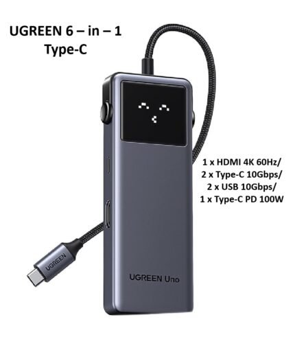 UGREEN Uno Series 6-in-1 Type-C Hub (1xHDMI 4K 60Hz/2xType-C 10Gbps / 2 x USB 10Gbps/1 x Type-c PD 100W) –CM888–35998–(1YW)