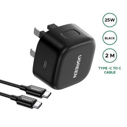 UGREEN 25W TYPE C PD Fast Charger + USB Cable UK WITH C - C 2M CABLE -(1YW)