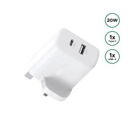 UGREEN X227 2-Ports 20W USB-A + USB-C Fast Charger UK White 45315-(1YW)