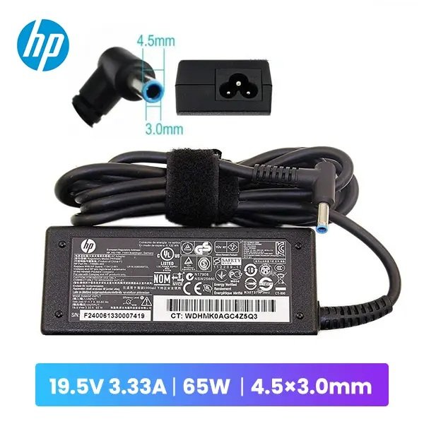 blue pin HP 19.5V 3.33A 65W 4.5mm X 3mm Blue Pin Charger (6MW) - Image 1