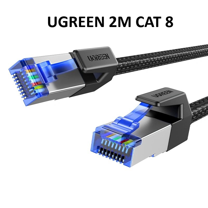cat 62m UGREEN 2 Meter CAT 8 Pure Copper Ethernet Round Braided OD 5.5mm Cable – NW153 - 80431-(1YW) - Image 1