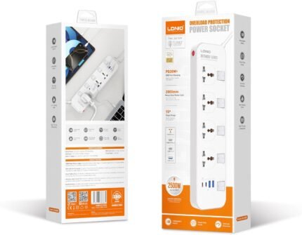 LDNIO SC4408C 2 Meter Extension Power Socket 4 AC Outlet with 2 x USB+2 x USB-C Power Strip (6MW)