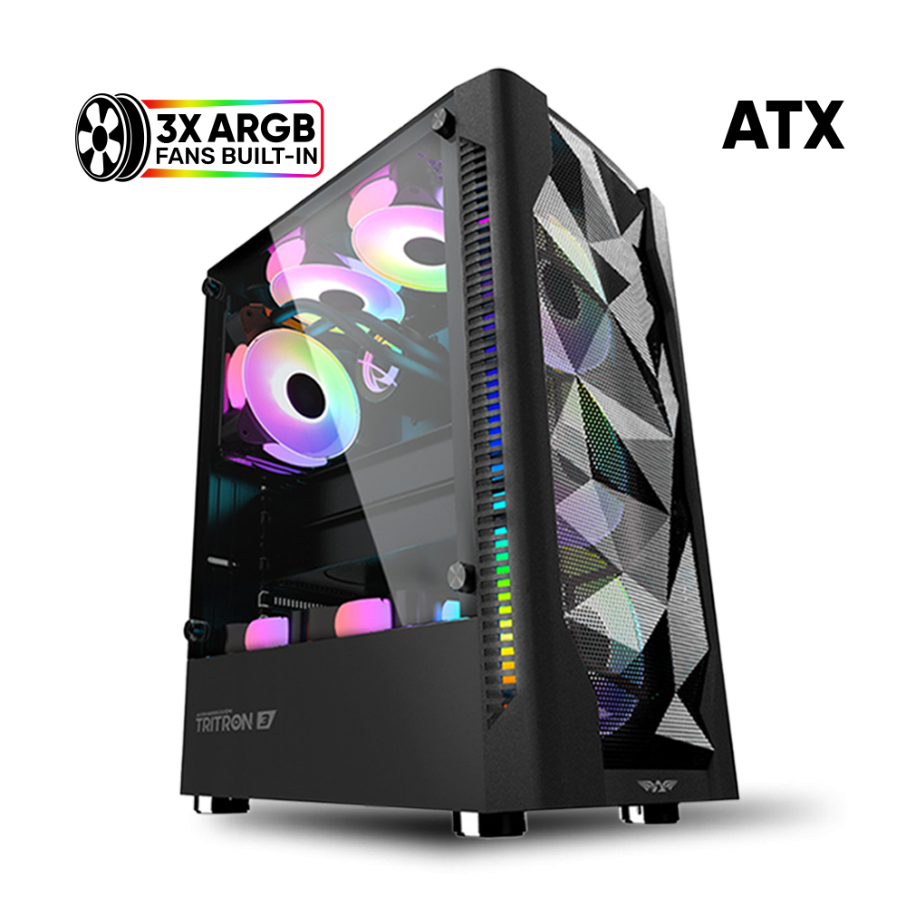 BLACK-ATX-1000x1000 ARMAGGEDDON TRITRON 3 BLACK WITH 03 ARGB FANS BUILT IN - Image 1