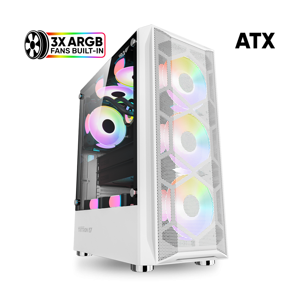 WHITE-ATX-1000x1000 ARMAGGEDDON TRITRON 2 WHITE CASING WITH 03 ARGB FANS BUILT IN - Image 1
