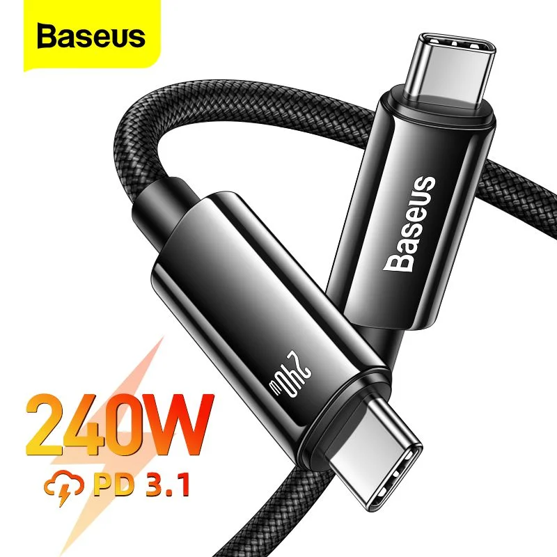baseus-CAWJ040001 Baseus Tungsten Gold Fast Charging Data Cable Type-C to Type-C 240W 3M Black- (1YW) - Image 1