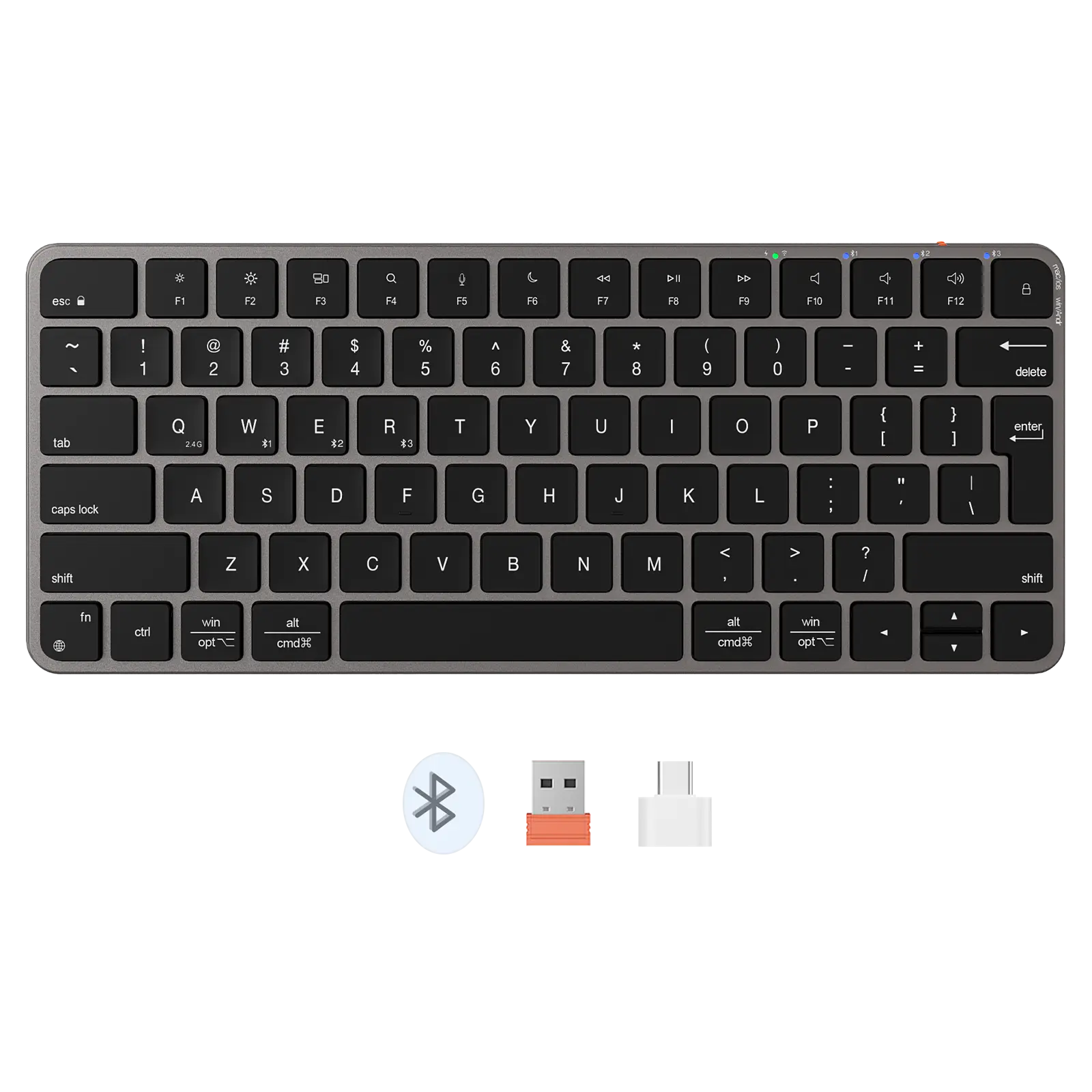 png80-t3-scale100 (6) Meetion iKey K210 Bluetooth & 2.4G Wireless Ultra Thin Mini Rechargeable Keyboard-Black (1YW) - Image 1