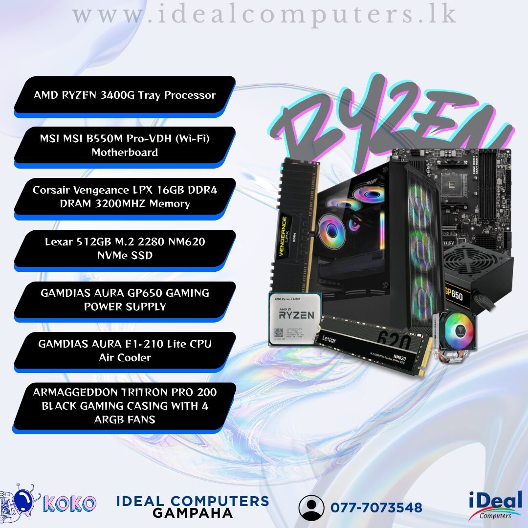 3400G 2 AMD RYZEN 5 3400G System Unit (Brand New) (16GB Ram/512GB NVME SSD/ Gaming Casing) - Image 1