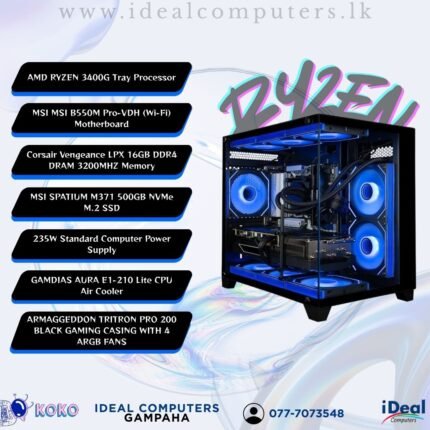 AMD RYZEN 5 3400G System Unit (Brand New)  (16GB Ram/500GB NVME SSD/ Gaming Casing)