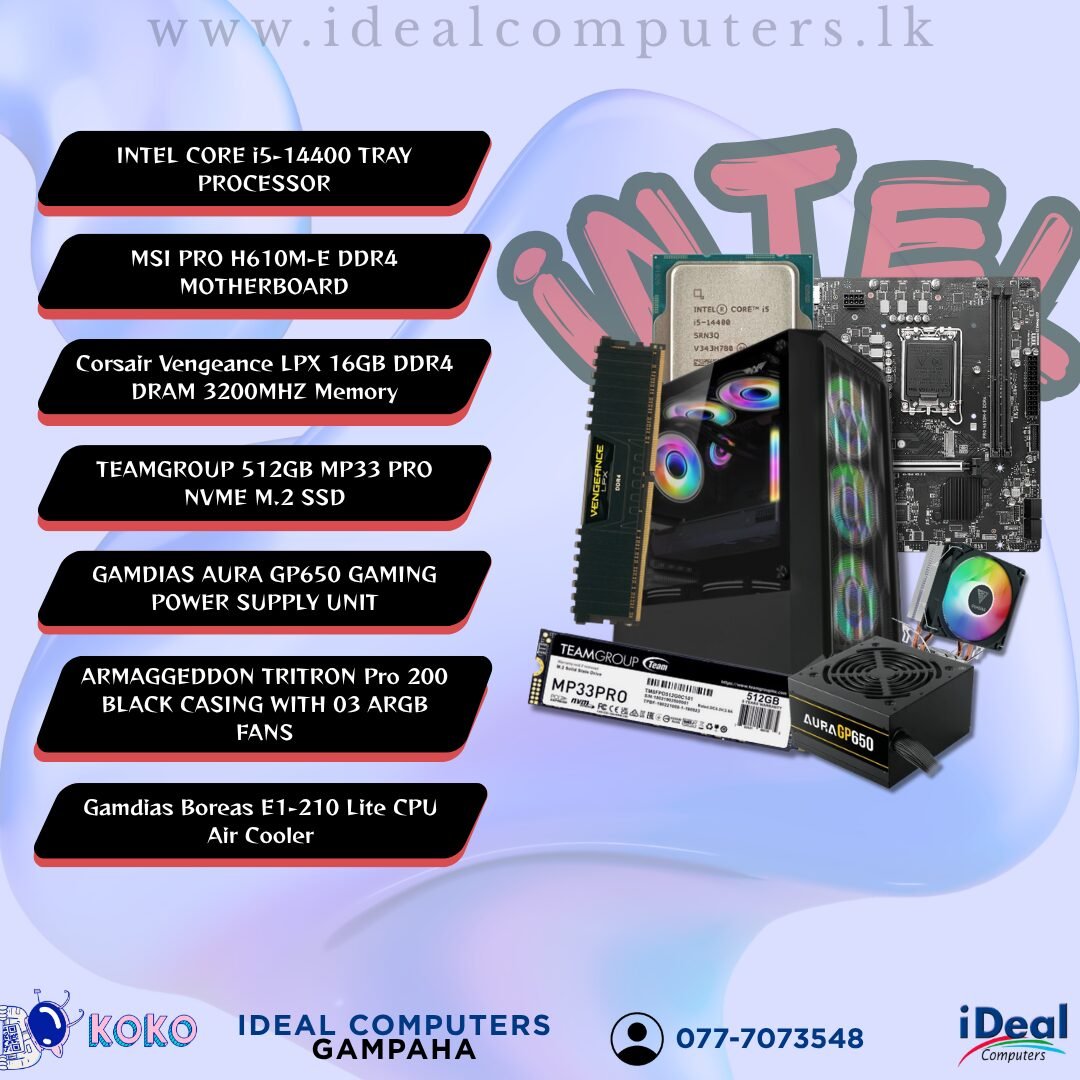 INTEL CORE i5-14400 TRAY PROCESSOR Intel Core i5 14th Generation DDR4 System Unit (16GB Ram/ 512GB Nvme/ 650W Power) (Brand New) - Image 1