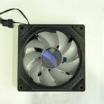 Black computer fan with white blades