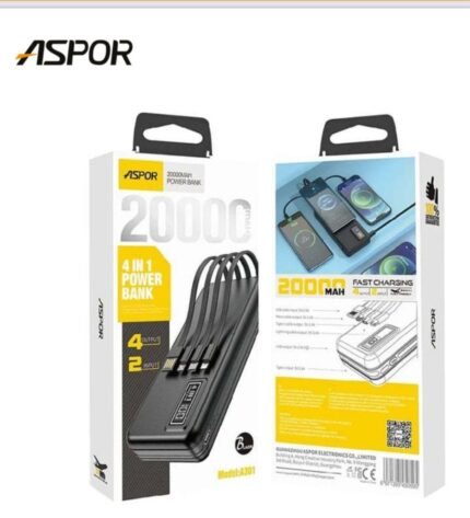 ASPOR 20000mAh A301 4 in 1 Power Bank -White Colour- (6MW)