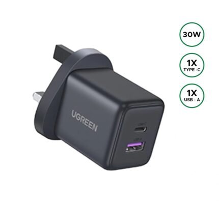 UGREEN GaN 30W Type-C + USB Port Fast Charger UK - X516 - 65036 -(1YW)