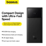 Baseus Star-Lord Digital Display Fast Charging Power Bank 30000mAh 30W Cluster Black With Simple Series Charging Cable USB to Type-C 3A 0.3m Black - - Image 2