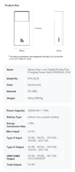 Baseus Star-Lord Digital Display Fast Charging Power Bank 30000mAh 30W Cluster Black With Simple Series Charging Cable USB to Type-C 3A 0.3m Black - - Image 16