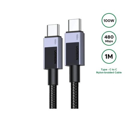 UGREEN 1 Meter 100W 5A MaxType-C to Type-C PD Fast Charging Nylon Braided Cable – L512 – 45063 (1YW)