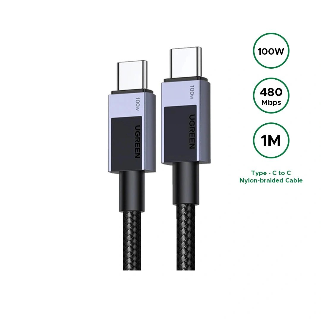 56 UGREEN 1 Meter 100W 5A MaxType-C to Type-C PD Fast Charging Nylon Braided Cable – L512 – 45063 (1YW) - Image 1
