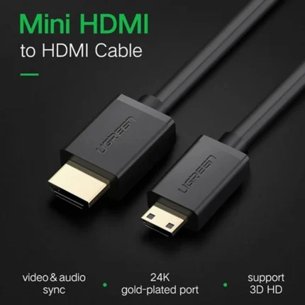 UGREEN 1.5 Meter 4K@30Hz Mini HDMI to HDMI Cable Male to Male Black – HD108 – 11167 –(1YW)